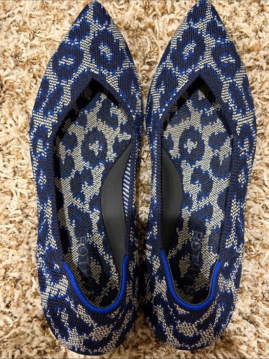 Rothy's Shoes - Rothy's Navy and Cream Leopard Pointed Knit Flats
